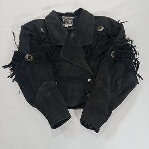 VTG Global Identity G-III Women's Black Suede Fringe Leather Jacket Size Small